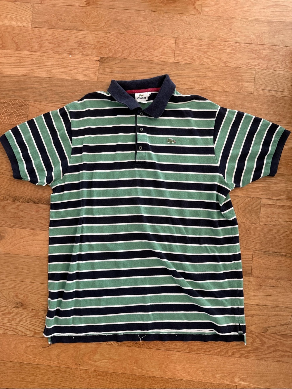 Lacoste Men's Navy and Green Striped Polo